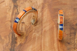 Calvin Begay Genuine Spiny Oyster Shell Sterling Silver Hoop Earrings